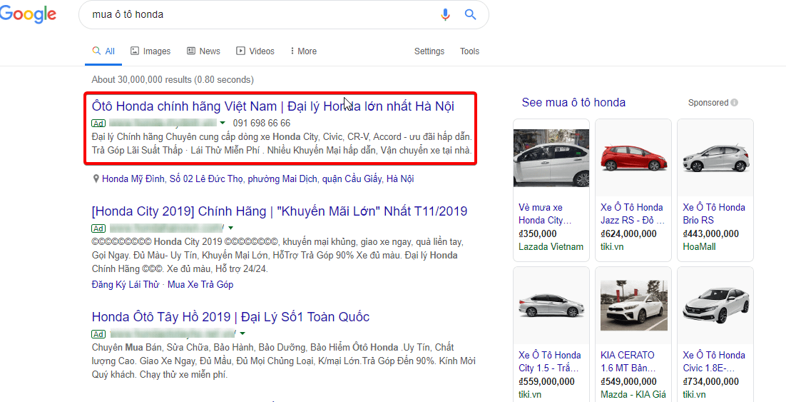 quảng cáo google ads ngành ô tô