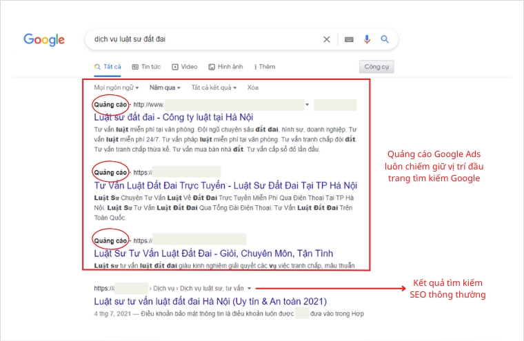 Quảng cáo Google Ads giúp trang Web của bạn xuất hiện tại vị trí đầu trang, dễ dàng tiếp cận khách hàng tiềm năng