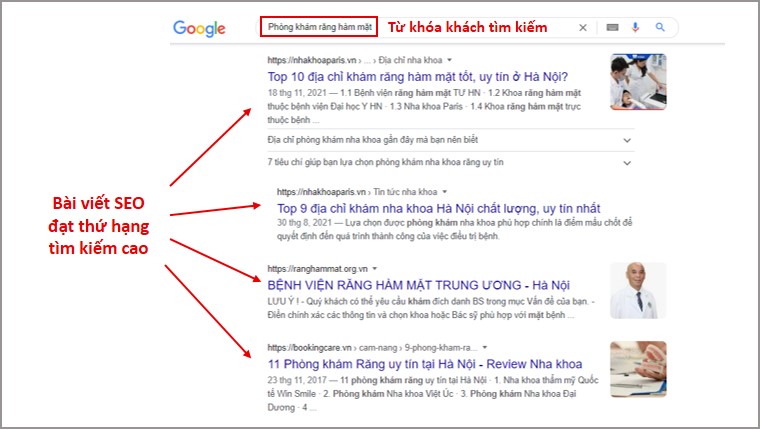 Các bài viết SEO đạt thứ hạng cao, hiển thị ngay trang tìm kiếm đầu tiên
